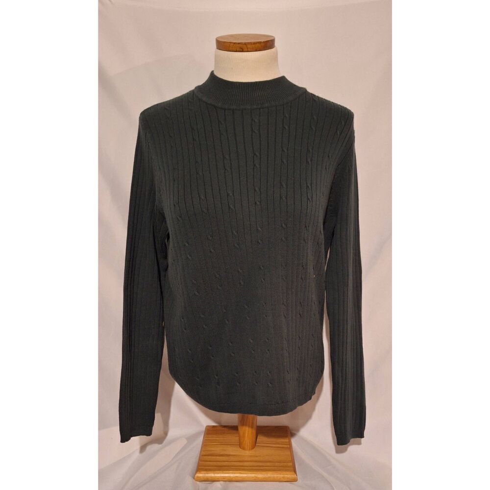 Laura Scott Womens Mockneck Olive Green Ribbed Sweater Size Large